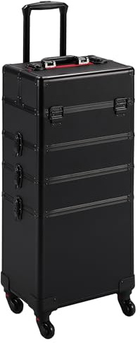 Yaheetech 4 in 1 Valigia Trolley Make Up da Trucco Beauty Case Professionale Grande Porta Trucchi per Estetista Parrucchiere da Viaggio Nero