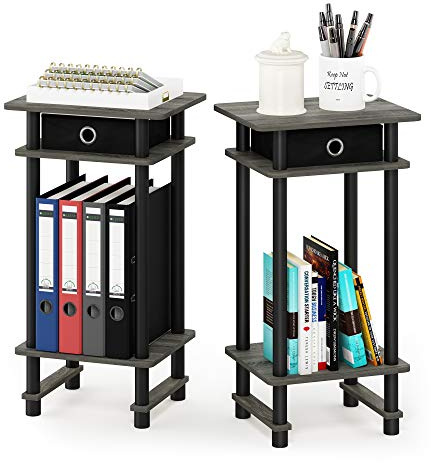 Furinno Hoher Beistelltisch mit Einschüben, Holz, French Oak Grey/Black/Black, 29.49 x 39.5 x 70.41 cm