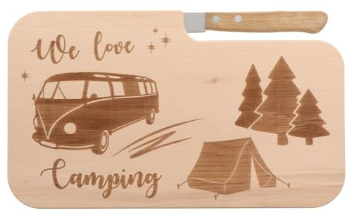 Snack board avec couteau - Snack board avec gravure - Planche en bois avec couteau - Cadeaux pour campeurs - Cadeaux d'extérieur - Petit déjeuner en plein air