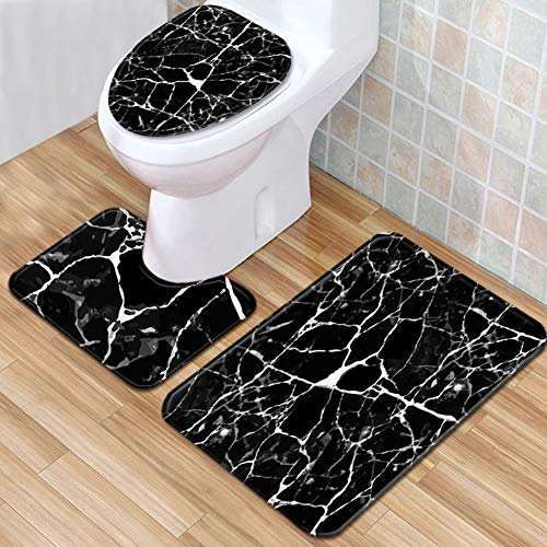 Badgarnitur Badematten Set Badezimmer Vorleger 3 Teiliges,Rutschfeste Badvorleger Badteppich WC Vorleger Duschvorleger,WC Sitz Deckel Fußmatte Matte Teppich Marmor/Kopfsteinpflaster Muster N 50x80CM
