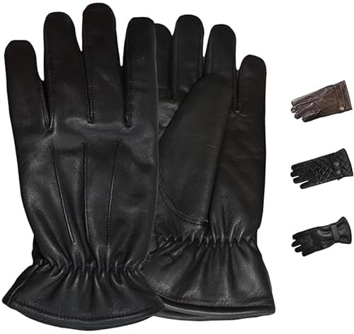 German Wear Herren Lederhandschuhe Lammnappa Handschuhe aus echtleder winter Handschuhe Trendgl-4 Schwarz - 7=S Handumfang 19cm