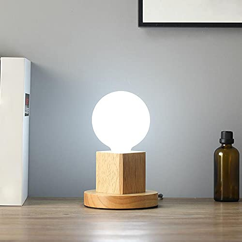Lámpara de Mesa de Madera Vintage Mini, Lámpara de Escritorio Dormitorio Nórdico, Lámpara de Noche Moderna E27 con Interruptor, Lámpara para oficina, casa, cafetería, bar, restaurante (A)