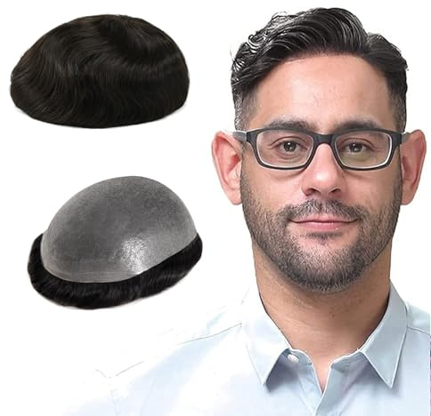 Lordhair Echthaar Toupet für Männer, 0,08 mm Dünnes Haut Haarteil Basisgröße 8 x 10 Zoll Leichtes Mittlerer Dichte Haarersatz system (Dunkelbraun 2#)