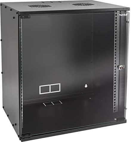 HMF Baie de Brassage 19 Pouces, Armoire réseau 12U avec Porte vitrée, Profondeur 400 mm, Coffret Mural pour Serveur, réseau et Informatique | Noir
