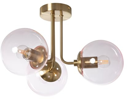 LEDKIA Deckenleuchte Metall und Glas Moonlight Brass 3 Strahler Rosa | 3 Strahler für vielseitige Beleuchtung | E27 Fassungen | Ideal für Wohnzimmer, Schlafzimmer