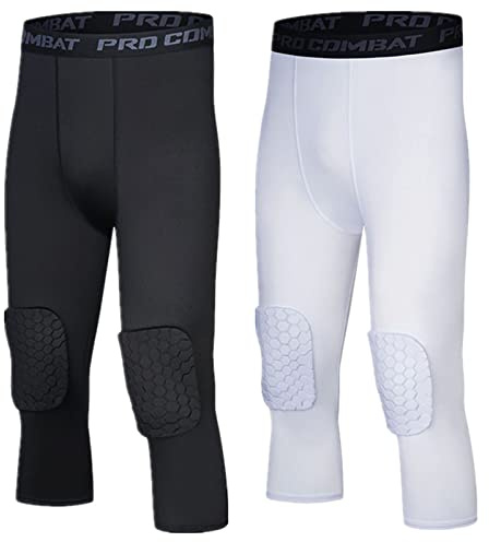 HULG Gepolsterte Hose Mit Knieschützern 3/4 Capri-Kompressionshose Für Basketball, Fußball, Baseball, Jugend- Und Erwachsenengrößen