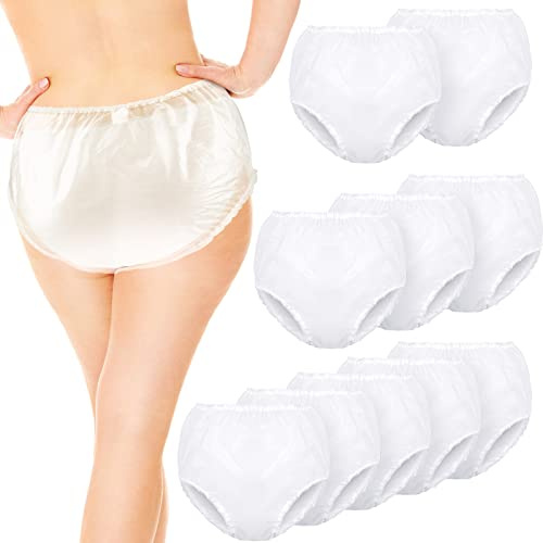 Weewooday 10 Pcs Adult Plastic Pants, Medium, White, Waterproof Incontinence Underpants, EVA Pull on Cover Pants, Leak Proof, Washable Incontinence Pants for Men and Women