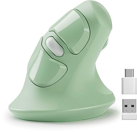 MicroPack Ergonomic Mouse, Vertical Wireless Mouse with USB A & Type-C Receiver, Ergo Design Reduces Muscle Strain, 6 Buttons 800/1200/1600 DPI Mouse for Windows, Mac, PC, Laptop, Green