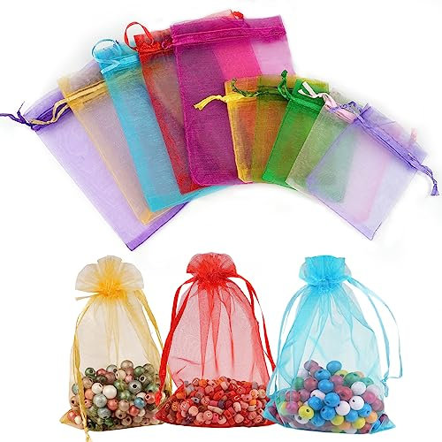 100 Stück Organzasäckchen, Geschenksäckchen Klein, Bunt Organza Säckchen, Schmuckbeutel, Organzabeutel, Schmucksäckchen für Schmuck Glasnuggets Süßigkeiten Weihnachtsfest (7X9,10X15cm)