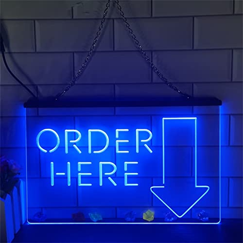 Ordene aquí letrero neon letrero neón led tienda cajero echa un vistazo aquí señal luz rótulos luminosos supermercado bar mall shopping sign luz decorativa con interruptor regulable,Azul,11.8x7.9