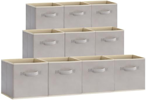 Lifewit 10 Stück Aufbewahrungsbox aus Stoff, Faltbar Aufbewahrungswürfel Boxen Aufbewahrung Ordnungsboxen aus Vliesstoff mit Griff für Kisten Ordnungsboxen Regal 26,5 X 26,5 X 28 Cm, Hellgrau