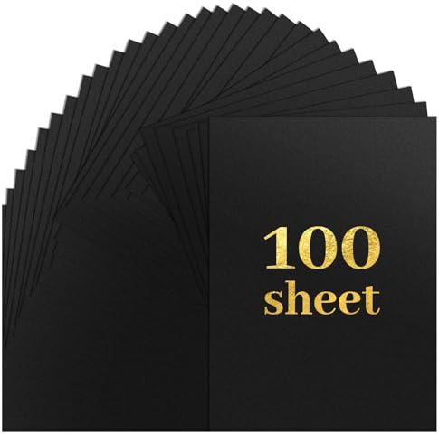 RYKOMO 100 Blatt schwarzes Kartonpapier, 21,6 x 27,9 cm dicker Karton, 34 kg, 200 g/m², schweres schwarzes Papier für Einladungen, DIY-Karten, Bastelprojekte, Schreibwaren-Druck