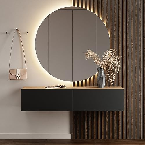 Planetmöbel Flur Möbel Garderobe Hängeschrank 1x 140 cm Gold Eiche - Anthrazit, Kompaktgarderobe mit Klappe als Stauraum, Wandgarderobe hängend oder stehend, 37,8T x 140B x 32,5H cm