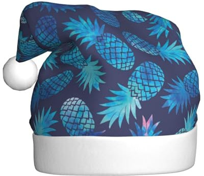 Blaue Ananas-Weihnachtsmütze, Nikolausmütze Für Erwachsene Drucken Komfort Plüsch Xmas Hut Für Weihnachten Neujahr Liefert