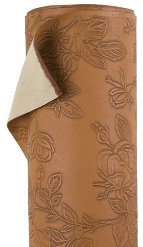 A-Express blommigt fusklädertyg - Präglat PU-vinylmaterial - 140 cm (55 tum) brett - 430 GSM per meter - texturerad blomma klädseltyg, gör-det-själv hantverksblad, handväska - ljusbrun 1 meter