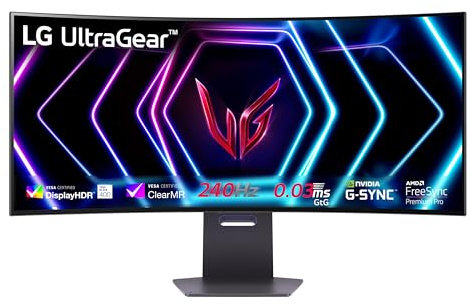 LG UltraGear Curved OLED Gaming Monitor 39GS95QE, 39 Inch, 1440p, 240Hz, 0.03ms Response Time, HDR 10, NVIDIA G-Sync compatible & AMD FreeSync, Smart Energy Saving, DisplayPort, HDMI