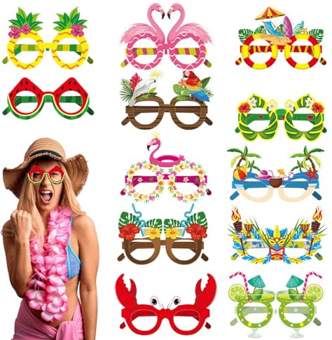 Mtbricey Hawaiian Party Brille,Neuheit Papier Party Sonnenbrille Lustige Brillen Maske für Erwachsene Kinder Partybrille Foto Requisiten Tropical Strand Thema Dekoration Luau Party Kostüm Zubehör