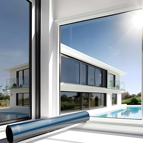MARAPON® Spiegelfolie Fenster Sichtschutz [90x200 cm] Fensterfolie Sonnenschutz außen ohne Rückstände - Spiegelfolie Fenster Sichtschutz - Sonnenschutzfolie Fenster - Dachfenster verdunkeln