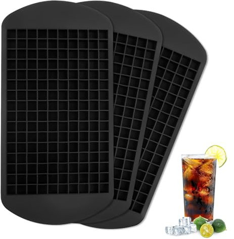 3 mini cubitos de hielo, 160 moldes pequeños de 1 cm, de silicona, reutilizables, 24 x 12 cm, para cocina, bar, tienda de té con leche (negro)