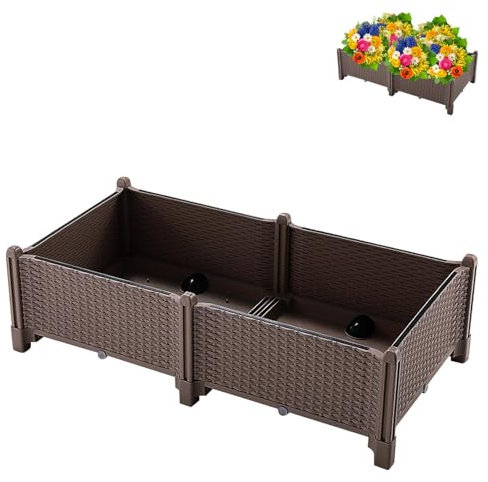 Lit de jardin surélevé - Jardinière surélevée, structure de lit de jardin | Parterre de jardin surélevé en rotin en plastique avec conception de trou de drainage automatique, boîte de jardin en