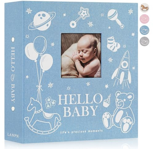 Lanpn Album de Fotos Bebe 10x15 600, Grande Lino Album para Bolsillos Photos, Baby Photo Album con Insertar ventana, Regalos Para Bebes Recien Nacidos, Album Fotos Infantil, Libro Recuerdos Bebe Azul