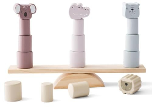 Huamengyuan Holzspielzeug Stapelspiel Stapelspielzeug Tiere zum Stapeln Bausteine Balancespiel Holz Motorikspielzeug Feinmotorik Lernspielzeug Geschenke für Baby Kleinkinder ab 2 3 4 5 Jahren