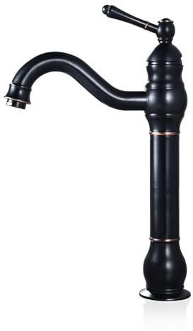 Wasserhahn Bad Hoch Schwarz,360° Schwenkbar Einhebel Mischbatterie,Retro Waschtischarmatur,Antik Badarmatur Waschbecken Badezimmer aus Messing,Kaltes und Heißes Wasser Vorhanden
