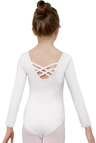 zffriction Ballettanzug Mädchen Ballettkleidung Langarm Kinder Ballett Trikot Turn-Leotards Gymnastik Turnanzug Trikot aus Baumwolle für Mädchen Damen (Weiß, 140)