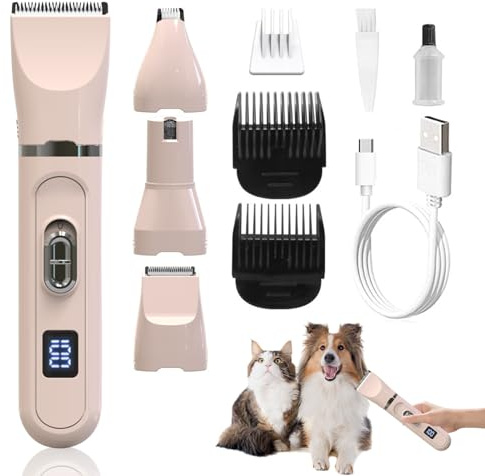 Leise Hundeschermaschine, Pfotentrimmer für Hunde Krallenschleifer für Hunde Hundepfoten Trimmer mit LED Hunde Haarschneidemaschine Tierhaarschneidemaschine für Hunde Katzen Pfoten Körper (Rosa)