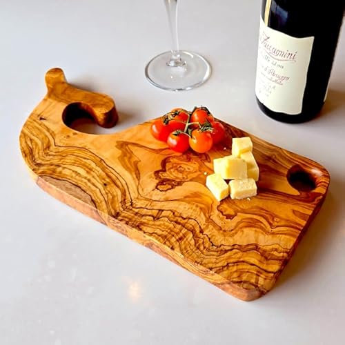 Planche à découper en bois d'olivier fabriquée à la main en forme de baleine | Plateau de service de cuisine durable pour charcuterie, fromage, pain, sushi | Planche à découper unique en bois |