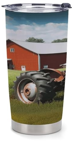 NHYDSPQ Bicchiere da caffè in plastica,Azienda agricola Trattore Stampa Auto Cups,Tazza riutilizzabile auto,Tazze d'acqua con coperchio,Viaggio tazza di caffè Spill Proof