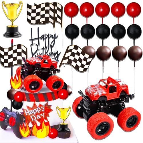 Red Monster Truck Cake Topper Monster Truck Cupcake Toppers for Racing Car Party Decorations Race Car Birthday Decorations