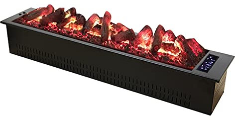MPOPO Fire Place Wall Recessed Electric Fireplace Logs, Remote Control Fireplace Insert Log And Flame, Realistic Resin Charcoal Bed, Automatic LCD Screen, Farmhouse Fireplace(39.3 inch)