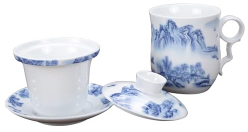 OKUMEYR 1juego Tazas De Té De Cerámica Filtro y Tapa Diseño Creativo Chino Para Hogar y Oficina