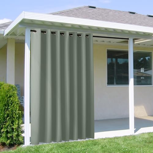 NICETOWN Outdoor Curtains for Patio W100 x L84 inch 2 Pieces, Sun Blocking Screen Shades 100% Privacy for Garage Window Patio Door Pergola Pool Hut, Weatherproof Blinds for All Season, Sage Green