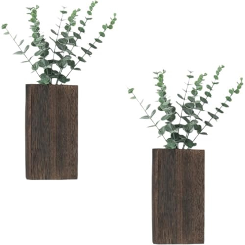 Zghhc 2er-Pack Wandvasen Aus Holz Künstlichem Eukalyptus-pflanzgefäß, Bauernhaus-wandbehang, Getrocknete Blumen, Pflanzgefäß Für Wohnzimmer Und Schlafzimmer