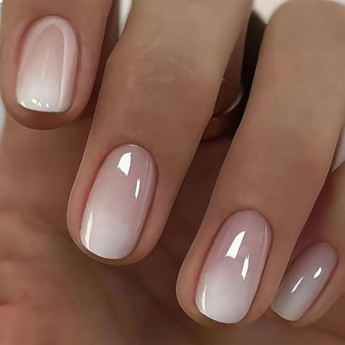 GlamRays 24er Pack Quadratische Chrom Falsche Nägel mit Gradient-Design, Full Cover, Glänzend, 24 Pcs + 1 Nagelfeile + Gelee-Klebesticker
