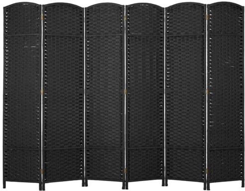 6 Panel Room Divider 5.57 FT Tall - Waterproof Wood Frame, Folding Screen Room Divider for Indoor & Outdoor, Portable Room Partitions and Dividers, Freestanding Partition Wall Divider (Black, 6 Panel)