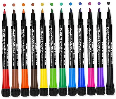 Satz trocken abwischbare Marker, Rundspitze, 12 Stück, bunte trocken abwischbare Marker, feine Spitze, 4,9 x 0,6 x 0,5 Zoll, Whiteboard-Marker für Schullehrer und Bürobedarf, trocken abwischbare und n