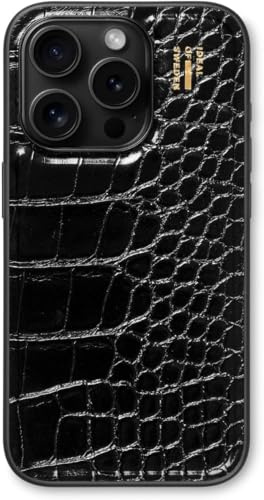 IDEAL OF SWEDEN Veganes Leder iPhone 16 Pro Max Hülle MagSafe - Schwarzes Croco Design, Dünnes & Leichtes Case, Stoßfest & Stylisch Und Langlebig Für Optimalen Schutz Im Alltag