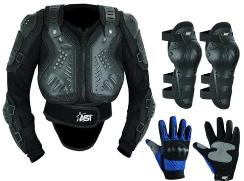 Kids Children’s Safety Protective Reflective Body Armor Suit Back Protector Great for Sporting Activities with Knee Pad & Hard Knuckle Gloves Sleeveless Suit