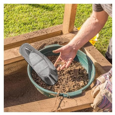Jordfilter Soil Sieve Shovel Multi Purpose Potting Scoopers för plantering Bonsai Weed trädgårdssil(40X25X13CM)