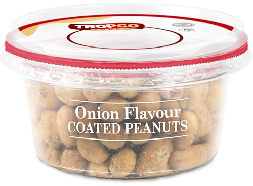 Tropgo Onion Flavour Coated Peanuts 150g - Seasoned Gourmet Snack, Roasted Peanuts - Bold Savoury Taste, Delicious Snack in Resealable Tub for Freshness - Ideal for Parties, Game and Movie Nights