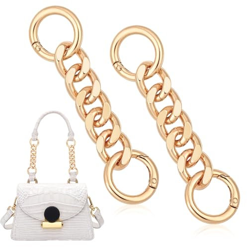 2 Stück Metalltaschenkette Riemenverlängerung Golden Taschenverlängerung 10 cm Kurze Taschenkette Riemenersatz mit Federring Metallkette Taschenzubehör für Damenhandtaschen Schultertasche Dekoration