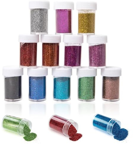 12 Farben Glitzerpulver Set,Glitzerpulver zum Basteln,Glitzer Pulver zum Basteln,Bunt Bastelglitzer,Glitzer Basteln für Dekoration DIY Nagelkunst Gesicht Körper Kosmetik Karten Gemälde (12 * 20g)