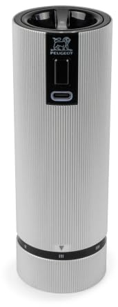 PEUGEOT - Elektrische Salzmühle Line u‘Select 15 cm - Wiederaufladbar - 6 Mahlgrade - Innovatives Zirlion-Mahlwerk für pulverfeines Salz - Aus Edelstahl - Französisches Know-how - Carbonfarben