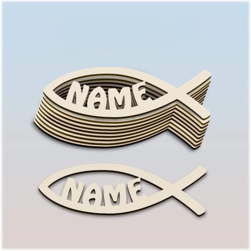 Namofactur personalisierte Fisch-Tischdeko aus Holz im 10er-Set | Mit Wunschname zur Taufe, Geburt, Kommunion oder Konfirmation – als Gastgeschenk und zum eigenen Bemalen geeignet