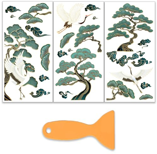 OLYCRAFT 3 Stück/Set Kranich Transferfolien Zum Aufreiben Für Möbel Und Bastelarbeiten 15x30cm Große Kiefernbaum Möbelaufkleber Transferaufkleber Zum Aufreiben Mit 1 Teiligem Schaber Für Scrapbook
