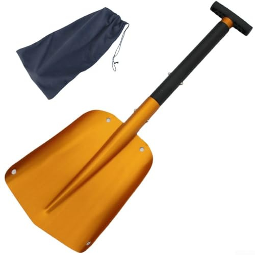 Pala da neve compatta pieghevole con manico ispessito, ideale per auto, SUV, camper o motoslitta (oro)