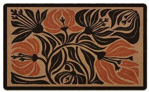 XLDLIOO Boho Door Mat, Floral Doormat, Boho Abstract Black Flower Welcome Front Door Mat Indoor Outdoor Entrance, Floral Artificial Coir Doormats Rugs for Porch Patio Entryway Home Room Decor 30x17in